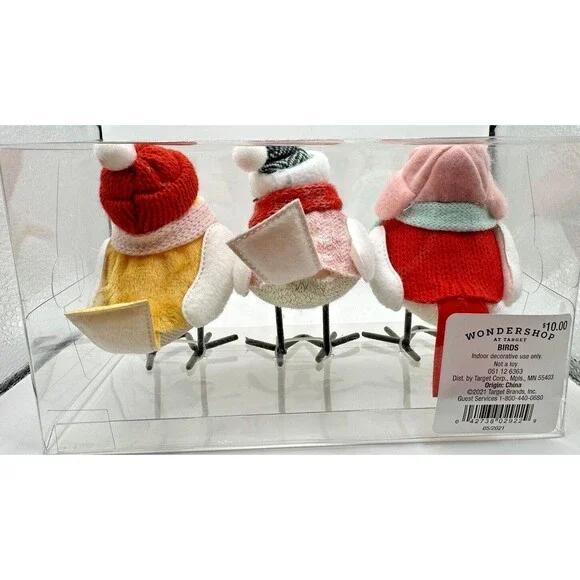 Wondershop Winter Birds Christmas Decorative Figurine Set Red/Pink, NEW - Picture 3 of 7